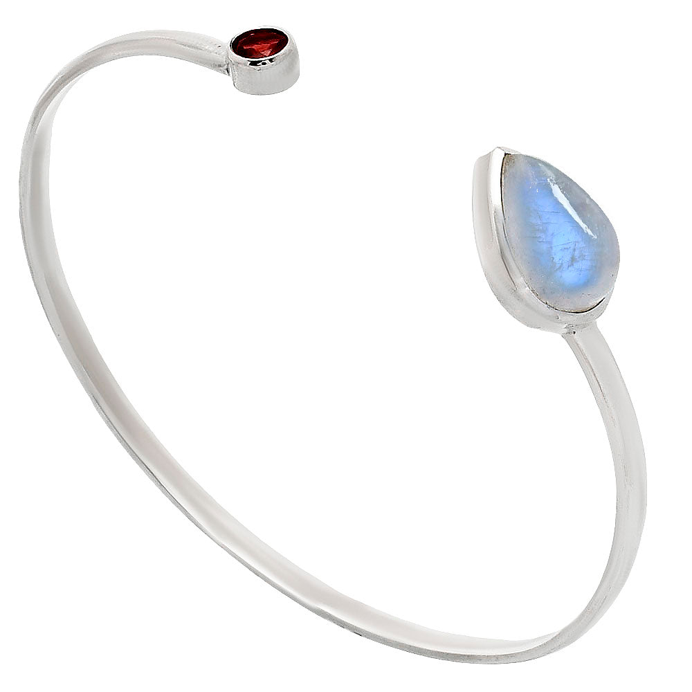 Premium Quality Rainbow Moonstone, Garnet Cuff Bangle Bracelet B-1004 26-EB10123