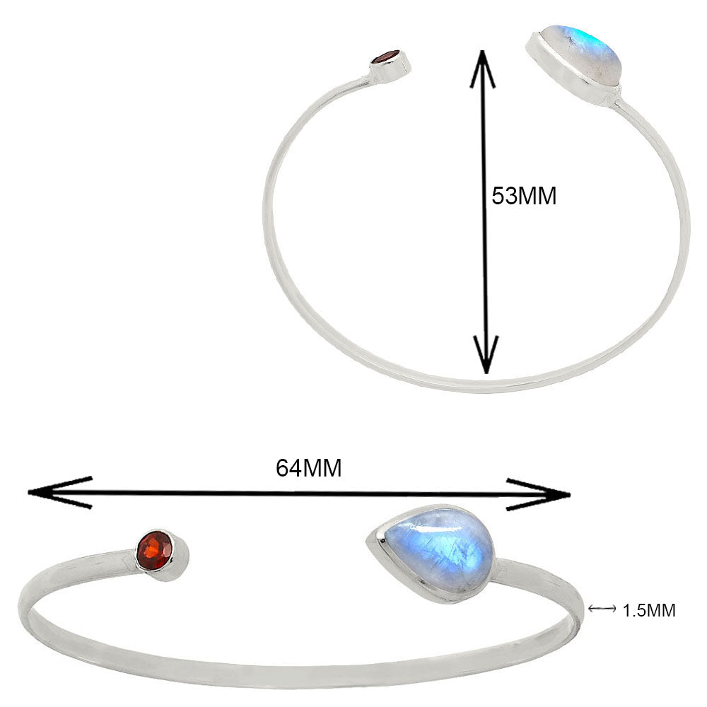 Premium Quality Rainbow Moonstone, Garnet Cuff Bangle Bracelet B-1004 26-EB10123