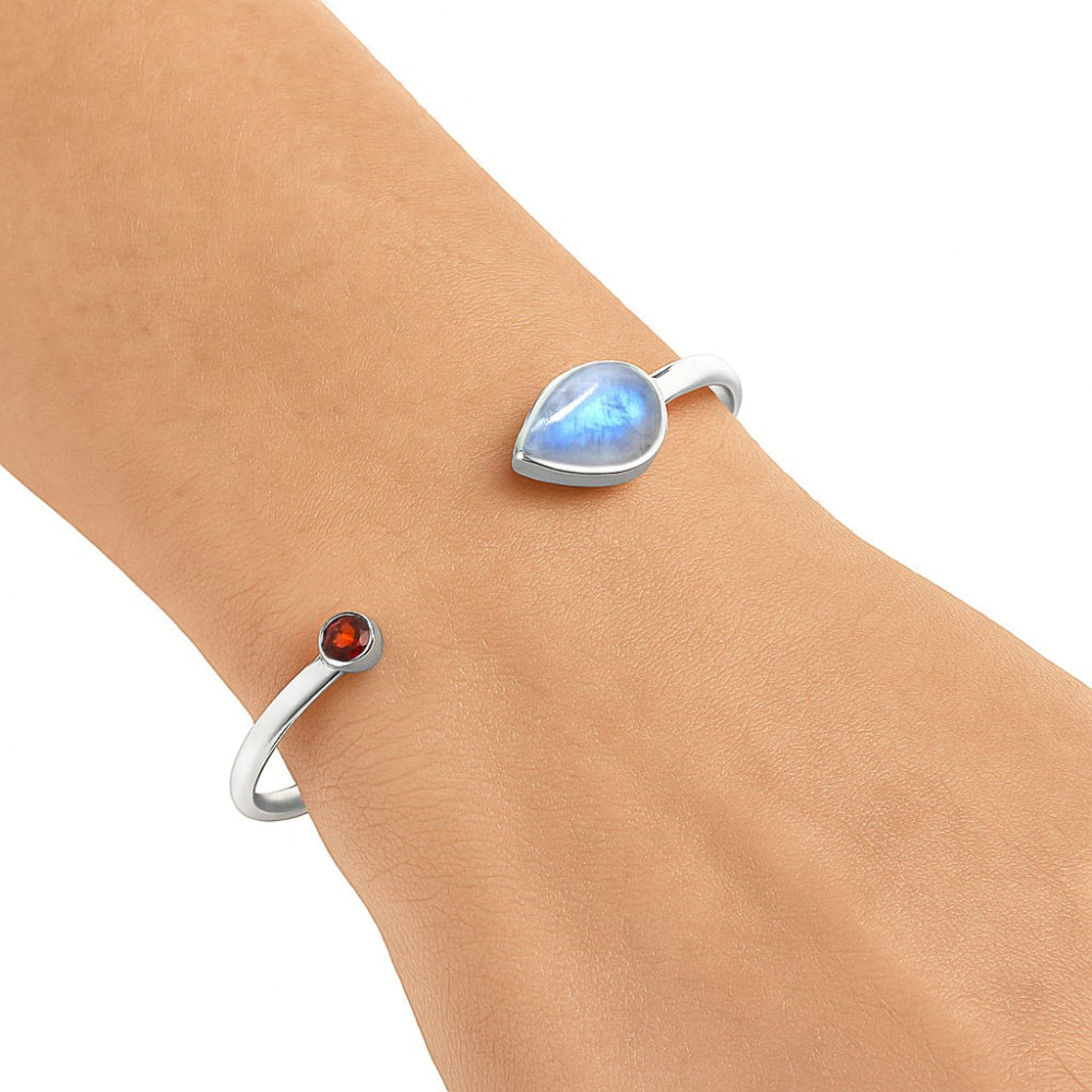 Premium Quality Rainbow Moonstone, Garnet Cuff Bangle Bracelet B-1004 26-EB10123